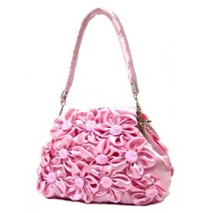 Evening Bag - 12 PCS -  Rosettes - Pink - BG-02027PK